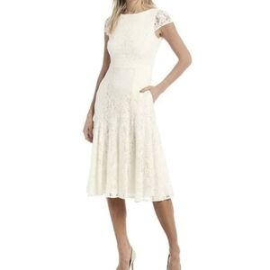 Vince Camuto Ivory White Lace Midi Dress Formal Party Wedding NWT